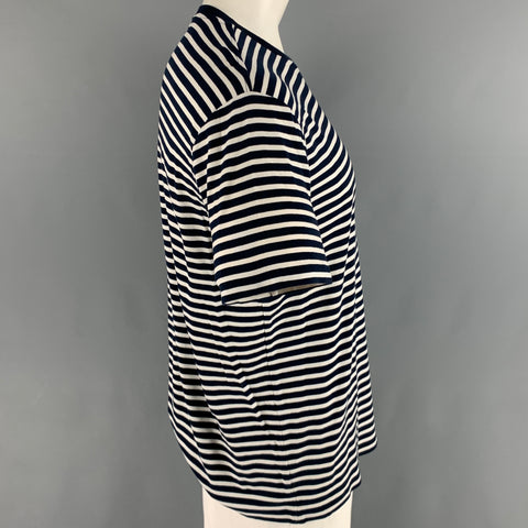 RALPH LAUREN Taille XL T-shirt à col rond en coton à rayures blanches marine