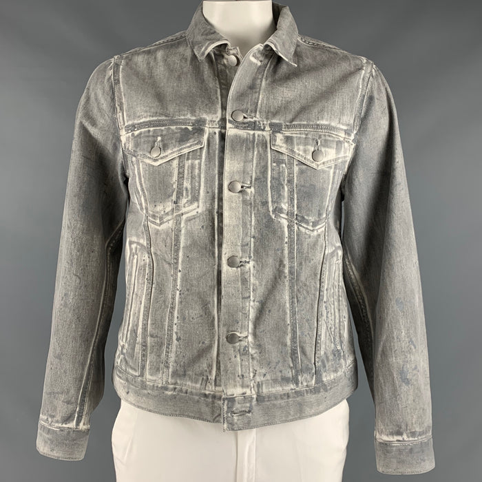 JOHN ELLIOTT Chest Size L Size L Grey White Painted Cotton Trucker Jacket