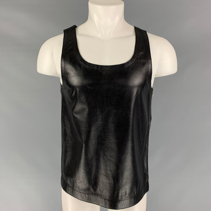 DRIES VAN NOTEN SS 20 Size S Black Leather Side Zipper Tank Top
