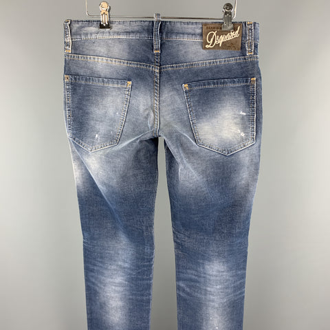 DSQUARED2 Size 32 Blue Washed Corduroy Distressed Jeans