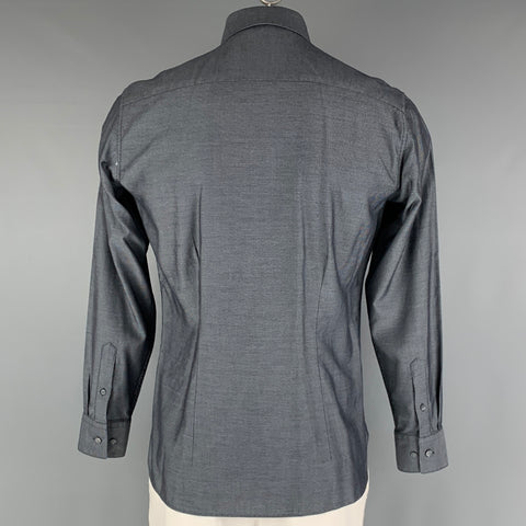 TED BAKER Size L Black White Nailhead Cotton Long Sleeve Shirt