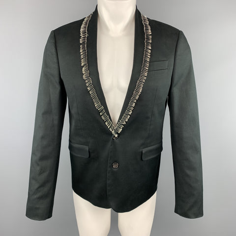DSQUARED2 Size 38 Black Cotton / Elastane Shawl Collar Safety Pin Sport Coat
