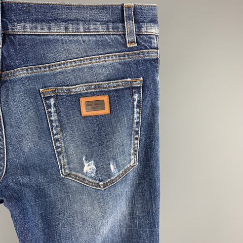 DOLCE & GABBANA Size 32 Indigo Distressed Denim Button Fly Jeans