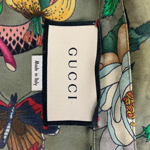 GUCCI Size L Multi-Color Print Silk Camp Short Sleeve Shirt