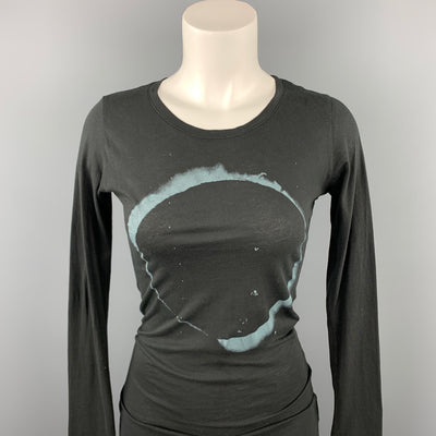 BLK OPM Size S Charcoal Print Cotton Crew-Neck T-shirt