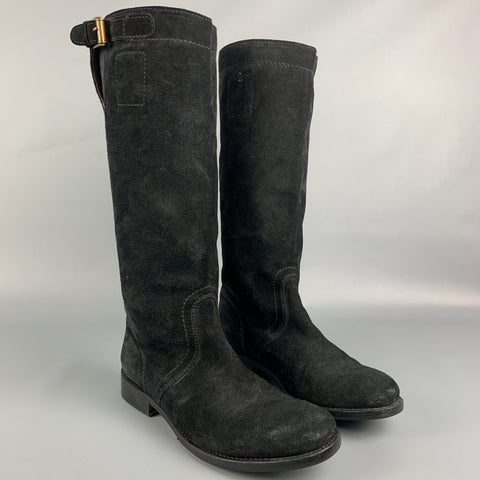 JIL SANDER Talla 7.5 Botas con hebilla de latón y ante negro