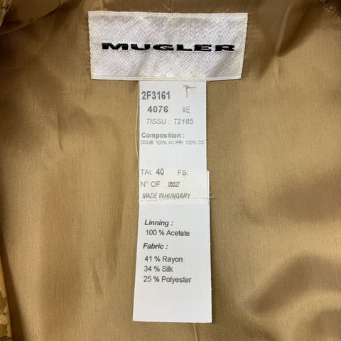 MUGLER Size 4 Metallic Gold & Green Paisley Cropped Jacket