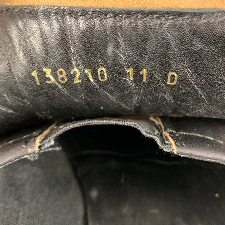 GUCCI Size 12 Black Contrast Stitch Leather Slip On Loafers