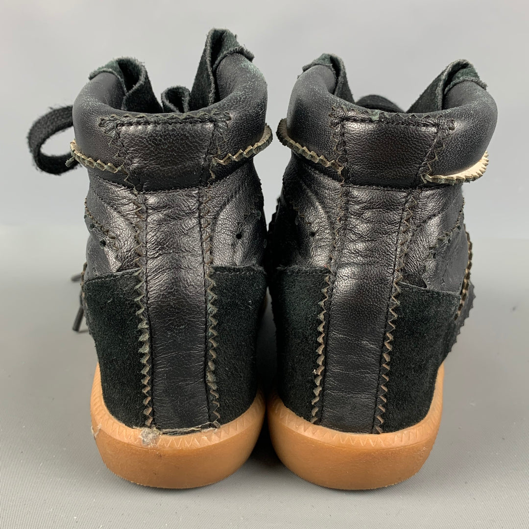 ISABEL MARANT Size 7 Black Leather Perforated Wedge Sneakers
