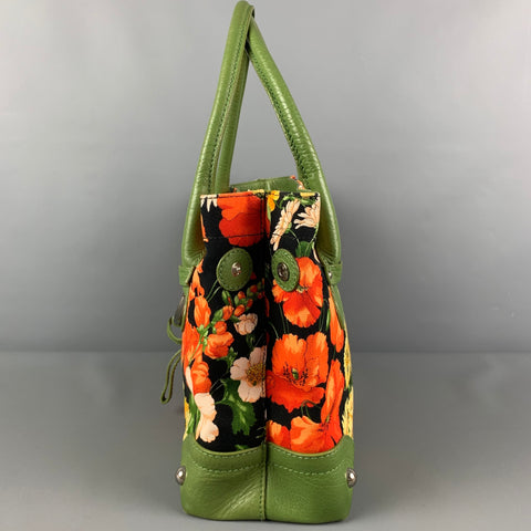 DOLCE & GABBANA Green Orange Floral Canvas Tote Handbag