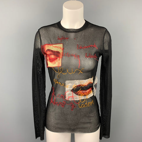 Vintage JEAN PAUL GAULTIER Talla L Jersey de poliamida con bordado de labios y ojos negros