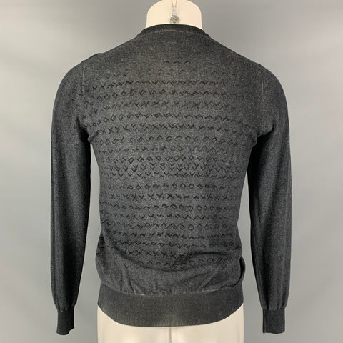 EMPORIO ARMANI Size S Grey Charcoal Abstract Virgin Wool Crew-Neck Pullover