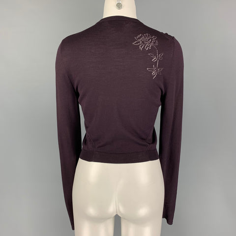 JOHN GALLIANO Size S Eggplant Silk Perforated Crew-Neck Cardigan
