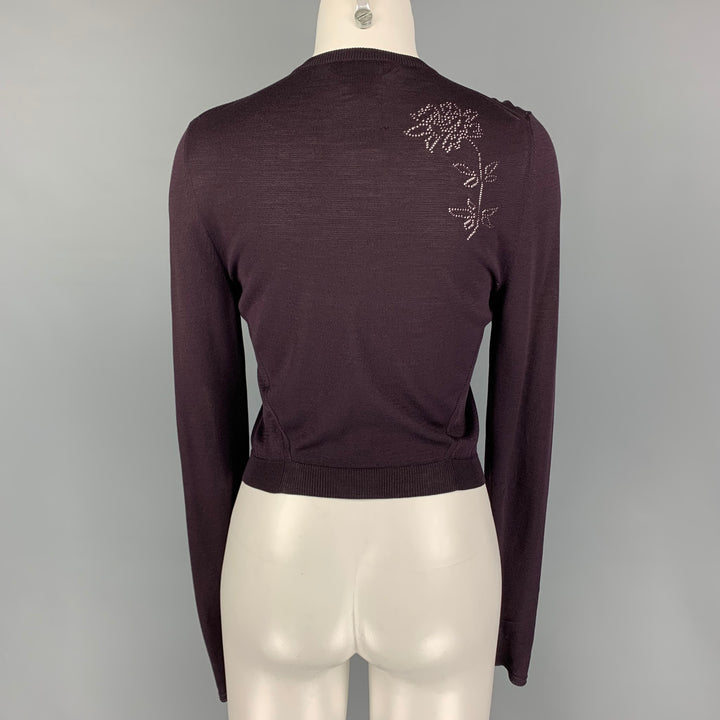 JOHN GALLIANO Size S Eggplant Silk Perforated Crew-Neck Cardigan