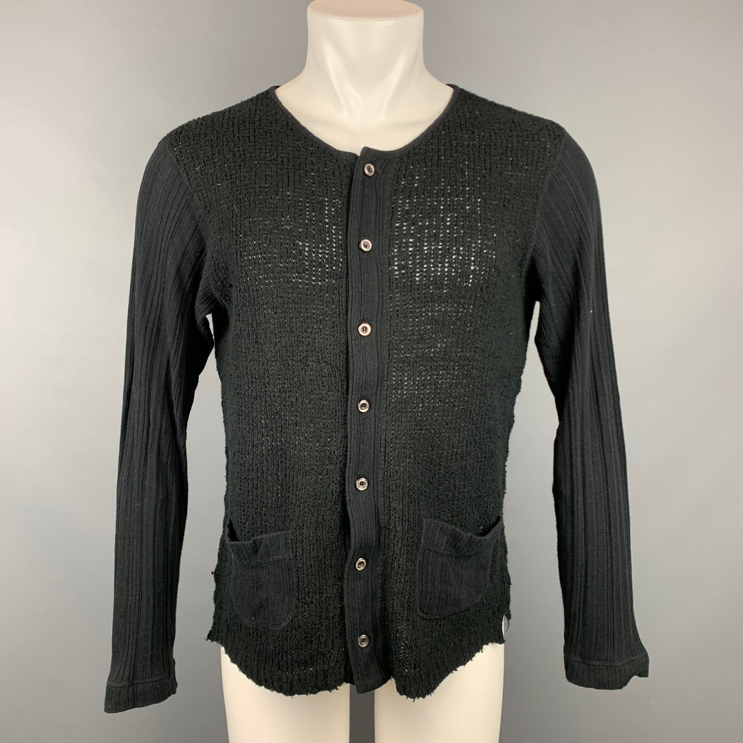Vintage MATSUDA Size M Black Knitted Wool Collarless Cardigan
