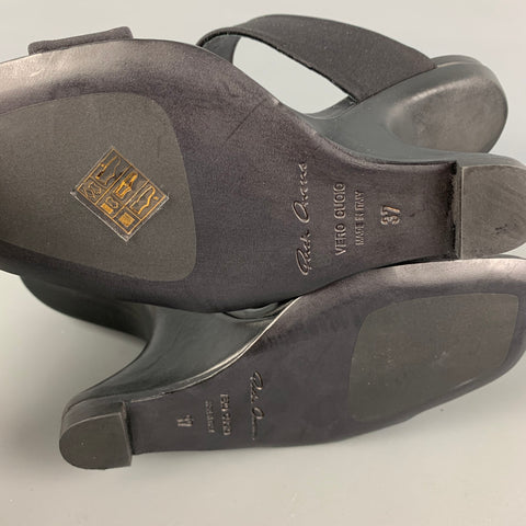 RICK OWENS Size 7 Black Nylon Curved Wedge Sandals