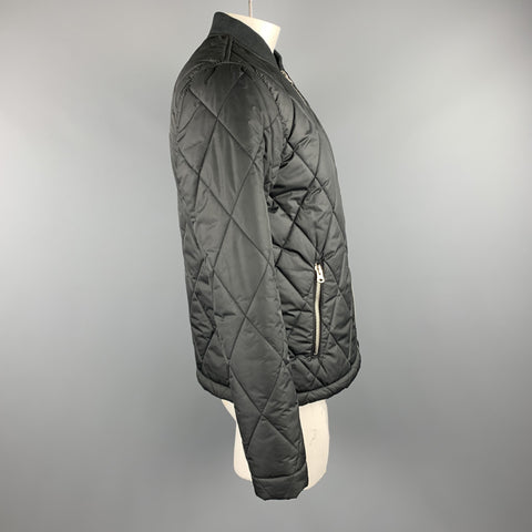TOP MAN Size L Black Quilted Nylon Zip Up Bomber Jacket