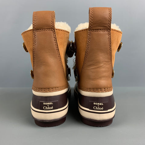 CHLOE Talla 6.5 Botas de materiales mixtos de ante marrón beige