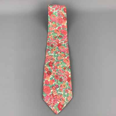 LIBERTY OF LONDON Red & Green Floral Print Cotton Tie