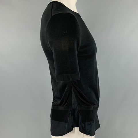 MONCLER Size XL Black Mixed Fabrics Viscose Cotton Short Sleeve Pullover