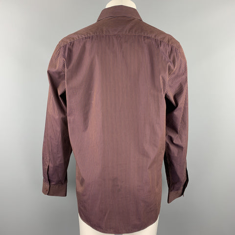 AGNÈS B. Size S Burgundy & Navy Stripe Cotton Button Up Long Sleeve Shirt