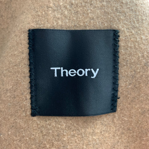 THEORY Size M Charcoal Tan Solid Wool Blend Belted Coat
