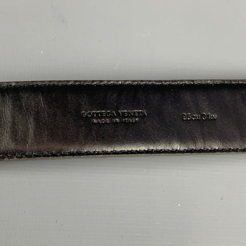 BOTTEGA VENETA Size 34 Grey Woven Leather Monochromatic Buckle Belt