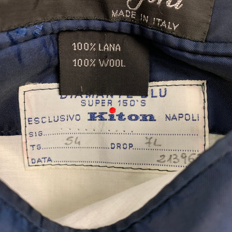 KITON for WILKES BASHFORD Size 44 Black White Glenplaid Wool Double Breasted Sport Coat
