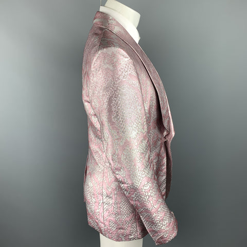 TOM FORD "Atticus" Size 38 Pink & Silver Snake Jacquard Viscose Blend Sport Coat