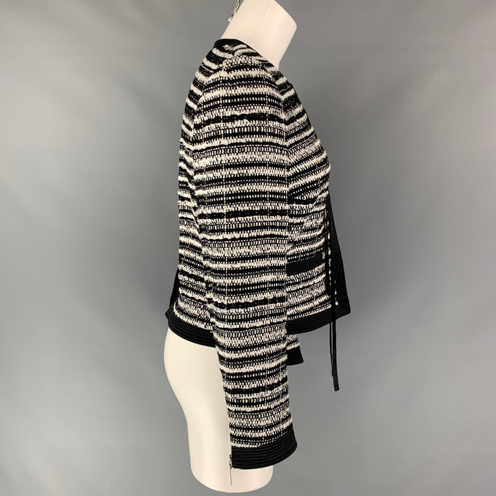 ROBERTO CAVALLI Size 6 Black & White Stripe Boucle Wool Blend Jacket