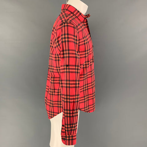 MARC JACOBS Size M Red Black Plaid Cotton Blend Button Up Long Sleeve Shirt