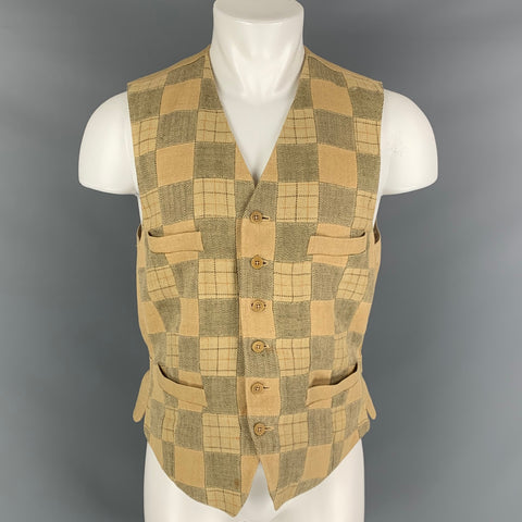 FACONNABLE Size M Beige Brown Mixed Patterns Linen Vest