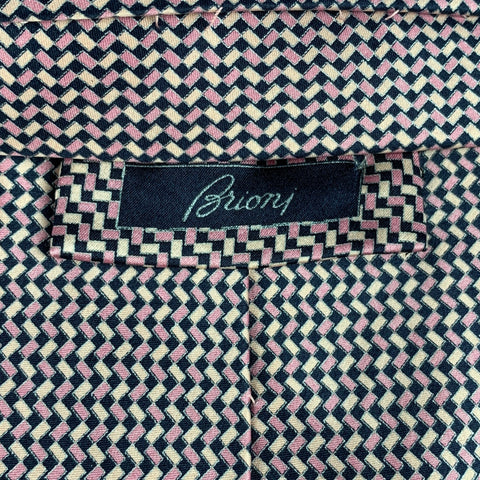 BRIONI Pink & Black Checkered Silk Tie