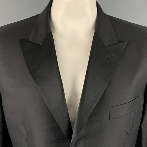 LANVIN Taille 46 Manteau de sport de smoking en laine et soie noire