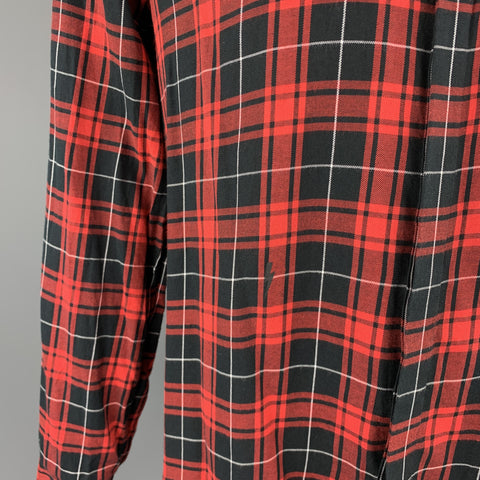 NEIL BARRETT Size L Red & Black Tartan Cotton Hidden Buttons Long Sleeve Shirt