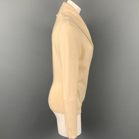 RALPH LAUREN Black Label Taille S Crème Cachemire Mélange Cuir Garniture Pull