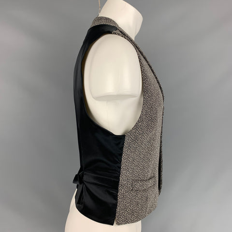 GIORGIO ARMANI Size S Grey & Black Heather Wool Shawl Collar Vest