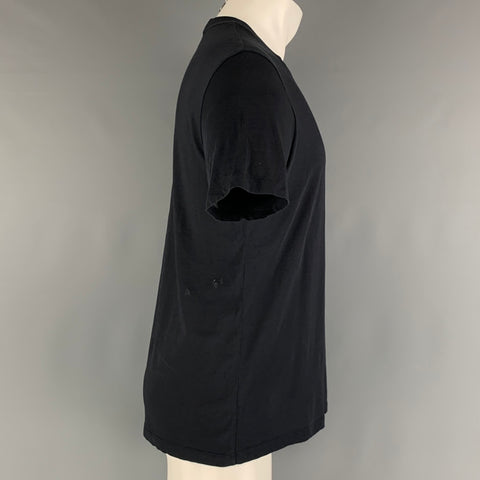 SANDRO Size M Black Embroidery Cotton T-shirt