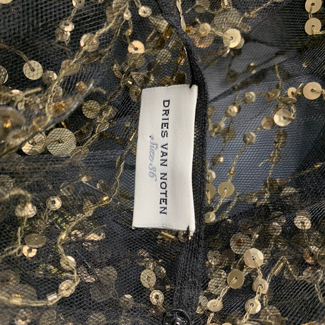 DRIES VAN NOTEN Size 4 Black & Gold Beaded Polyester Dress Top Sui Generis Designer Consignment DRIES VAN NOTEN Size 4 Black & Gold Beaded Polyester Dress Top Sui Generis Designer Consignment