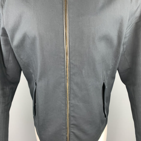 VINCE Chaqueta con cremallera de algodón con ribetes de cuero azul marino talla M