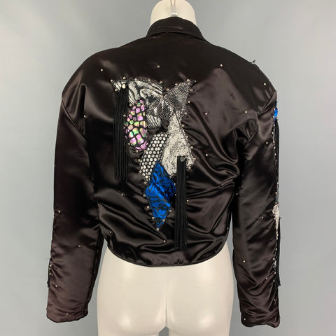 CHARLES HILL ROTH Size M Black Polyester Applique Cropped Jacket