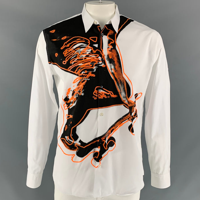 DSQUARED2 Size L White & Black Abstract Cotton Long Sleeve Shirt