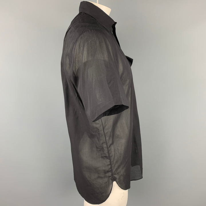 TURNBULL & ASSER Size XL Black Cotton Button Down Short Sleeve Shirt