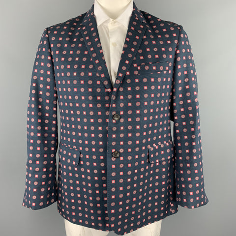 BLACK FLEECE Chest Size 42 Navy Print Cotton / Viscose Notch Lapel Sport Coat