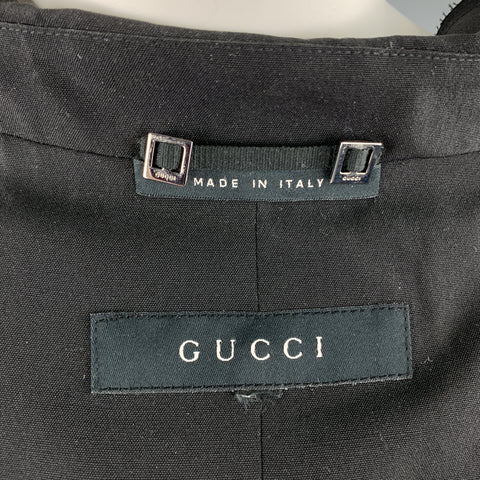 GUCCI by TOM FORD Size 8 Black Frayed Edge Wool Leather Trim Blazer