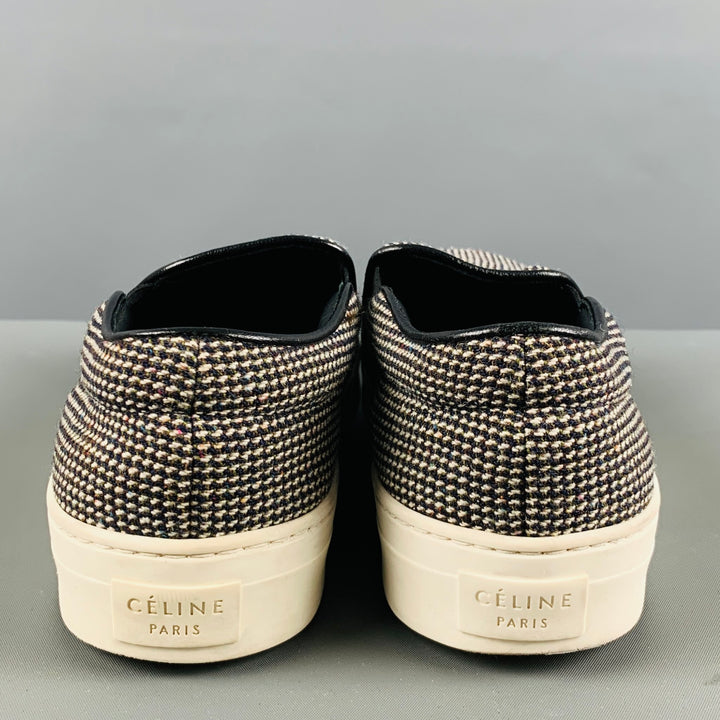 CELINE Size 7 Black White Fabric Textured Slip On Sneakers