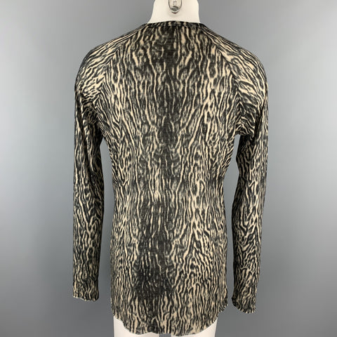 HAIDER ACKERMANN Size XL Black & Taupe Animal Print Wool / Nylon Raglan Pullover