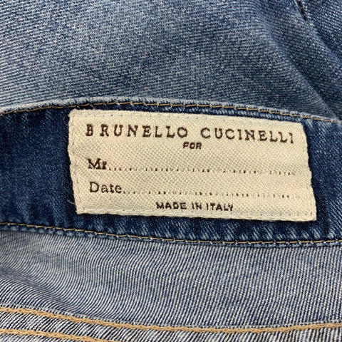 BRUNELLO CUCINELLI Size 34 Blue Washed Cotton Button Fly Jeans