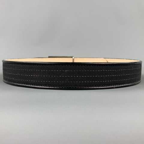 ESCADA Taille XS 26 Ceinture en cuir avec ruban à points contrastés noir