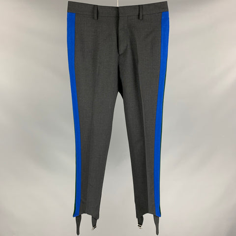 STELLA McCARTNEY Size 30 Charcoal & Green Wool Stirrup Tuxedo Dress Pants